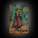 Witch With Tortoise Canvas Print - Halloween Art, Spooky Home Decor, Witch Wall Art, Witch Painting, Halloween Decor, Framed Canvas Print
