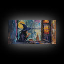 Witch Eatin' a Slice of Pizza, Framed Canvas Print, Witchy Decor, Impasto Style Halloween Wall Art