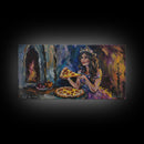 The Princess and the Pizza, Framed Canvas Print, Funny Decor, Funny Art