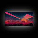Cyberpunk lake art, city canvas, video game concept art, living room wall art, dystopian art, outrun city at sunset, man cave canvas print