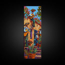 Tall and Narrow Mexican Style Mariachi Band Printed on Framed Canvas, Colorful Botanical Canvas Art, Maximalist Wall Art Print, Spanish Art