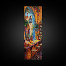 Spanish Inspired Bar Art Canvas Painting Framed, Still Life Art for Kitchen, Abstract Oil Painting, Vertical Framed Wall Art for Kitchen