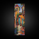 Rustic Colorful Mexican Inspired Hacienda Canvas Painting Framed, Spanish Wall Art Print, Vertical Tall and Narrow Wall Art for Large Space