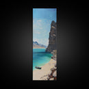 Framed Coastal Landscape Art Printed on Canvas, Contemporary Modern Beach Art, Vertical Tall and Narrow Oversized Art Print for Living Room