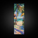 Tropical Wall Art Canvas of Ocean Landscape, Acrylic Gouache Style Canvas Art Framed and Printed, Long and Narrow Modern Abstract Art