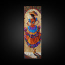 Jalisco Mexican Dancer Textured Oil Painting Printed and Framed on Canvas, Vertical Narrow Art Print, Mexican Inspired Home Decor