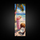 Tropical Kitchen Wall Art Print Framed on Canvas, Colorful Bar Wall Art Print, Tall and Narrow Framed Coastal Wall Art for Kitchen and Bar