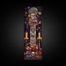 Dia De Los Muertos Sugar Skull Canvas Painting, Gothic Wall Art Print, Skinny Framed Canvas Art, Colorful Day of The Dead Poster Art