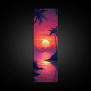 Retro Tropical Sunset Midcentury Modern Art - Framed Canvas Print, Boho Art, Skinny Art, Living Room Art, Bedroom Decor, Coastal Wall Art
