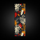 Jungle Foliage and Leopard Design on Black Background - Framed Canvas Print, Midcentury Modern Art, Skinny Art, Tall Art, Living Room Wall Decor, Boho Art