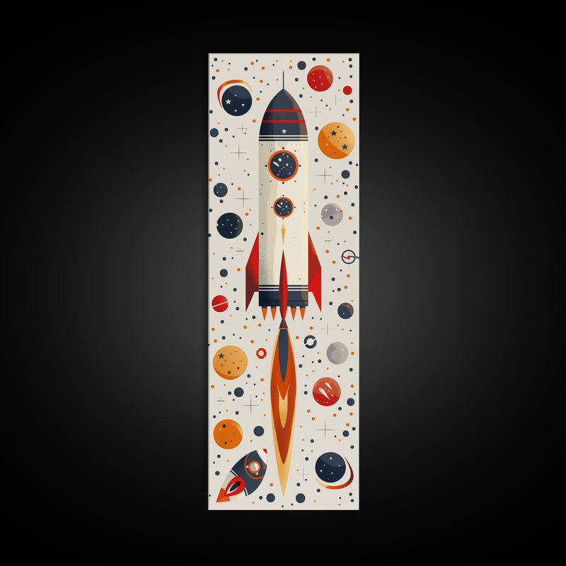 Art Deco Rocket Ship Atomic Age Wall Art, Retro MCM Inspired Framed Canvas Print, Mid-century Modern Nursery Decor