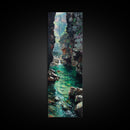 Serene Mountain River Gorge Scene Skinny Art Framed Canvas Print For Living Room Or Bedroom Wall Decor