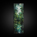 Tropical Island Paradise Scene With Mountain Reflections Skinny Art Framed Canvas Print For Living Room Or Bedroom Wall Art