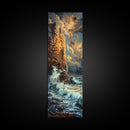 Majestic Cliffside and Crashing Waves in a Coastal Landscape on a Framed Canvas Print Tall Art Piece
