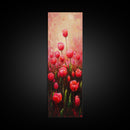 Vibrant Red Tulips in Bloom Against a Soft Pink Background on a Framed Canvas Print Skinny Art Piece