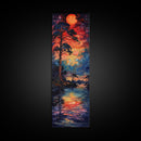 Sunset At The Lake, Framed Canvas Print, Colorful Gift Idea, Housewarming, Tall / Skinny Panoramic Painting Print, Living Room Wall Art