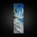 Tropical Beach Paradise With Swaying Palms, Boho And Farmhouse Art For Coastal Decor, Tall Canvas Print In Minimalist Style