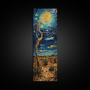 Vibrant Night Sky Desert Tree Whimsical Boho Starry Landscape Framed Canvas Print Tall Art Japanese Style Art