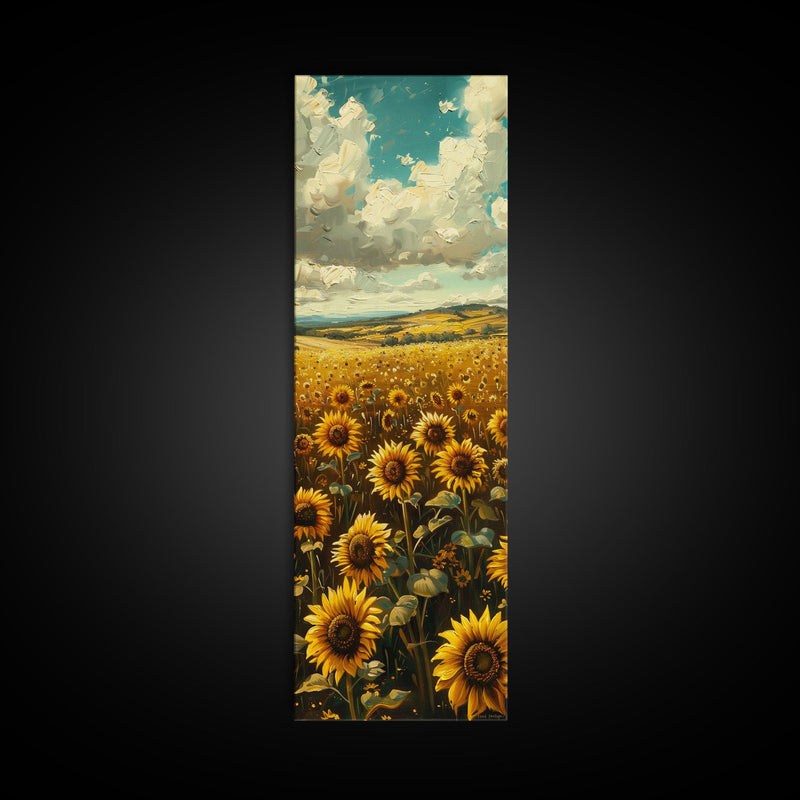 Bright Sunflowers Field Warm Countryside Farmhouse Wall Art Framed Canvas Print Tall Art Ukiyo-e Japanese Style Art