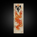 Fiery Kitsune Spirit Skinny Art Tall Art Japanese Ukiyo-e Inspired Mythical Creature Framed Canvas Print