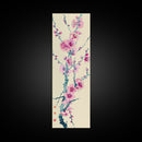 Plum Blossom Branch in Japanese Skinny Art with Delicate Pink Flowers – Framed Canvas Print
