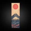 Mount Fuji Under a Red Sun Skinny Art Ukiyo-e Tall Framed Canvas Print Inspired by Japanese Landscape