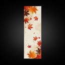 Skinny Art Autumn Leaves In Japanese Style Wood Block Print Warm Red And Orange Tones On Framed Canvas Print, Tall Art Ukiyo-e