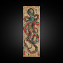 Vintage Canvas Print With Vibrant Octopus Design Ukiyo-e Wall Art Wood Block Print Tall Art Japanese Style Skinny Art