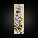 Morning Glories On Wooden Background Ukiyo-e Wall Art Framed Canvas Print Japanese Style Skinny Art Wood Block Print Tall Art