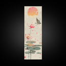 Autumn Maple Leaves Falling Tall Skinny Japanese Wall Art - Framed Canvas Print in Ukiyo-e Style