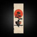 Canvas Print Bonsai Tree Silhouette Against Red Sun, Minimalistic Japanese Style Art For Modern Home, Wall Decoration