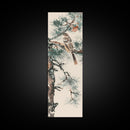 Canvas Print Sparrow Perched On Pine Tree Branch, Subtle And Serene Japanese Nature Scene For Tranquil Home Decor, Wall Decoration