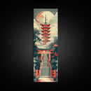 Japanese Style Art, Tall Art, Skinny Art, Pagoda Temple Wood Block Print Framed Canvas Print Ukiyo-e Art