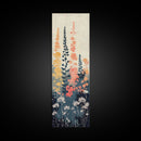 Framed Canvas Print Of Elegant Wildflowers Set Against A Soft Background, Skinny Art, Tall Art, Japanese Style Art, Ukiyo-e Art, Wood Block Print