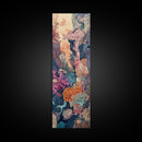 Framed Canvas Print Of A Coral Reef Scene Filled With Vibrant Marine Life, Skinny Art, Tall Art, Japanese Style Art, Ukiyo-e Art, Wood Block Print