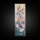 Tall Art Featuring Elegant Bellflowers In Soft Purples And Pinks Against A Muted Background, Skinny Art, Japanese Style Art, Ukiyo-e Art, Framed Canvas Print, Wood Block Print