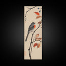 Songbird Perched On Branch With Autumn Leaves Skinny Art Wood Block Print Framed Canvas Print