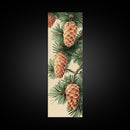 Pinecones And Green Pine Needles Detailed Wood Block Print Skinny Art Framed Canvas Print
