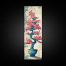 Maple Bonsai Tree In Pot With Soft Pastel Background Tall Art Ukiyo-e Art Framed Canvas Print