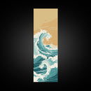 Majestic Ocean Wave In A Minimalist Style – Framed Canvas Print With Skinny Art And Tall Art Featuring Ukiyo-E Art And Japanese Style Art