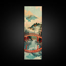Stunning Mount Fuji With Red Bridge Reflection, Skinny Tall Framed Canvas Print, Feng Shui-Inspired Japanese Style Art For Wall Art