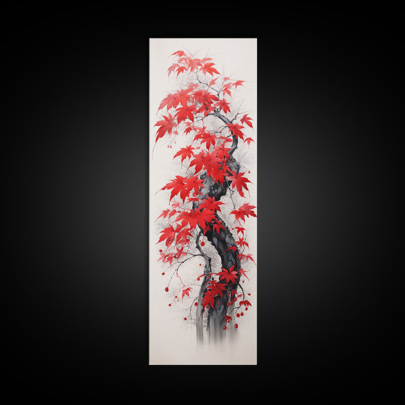 Autumn Leaves On A Twisted Trunk, Tall Skinny Canvas Print, Perfect For Feng Shui Spaces, Japanese Style Wall Art