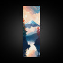 Skinny Art Tall Art Framed Canvas Print Japanese Style Art Mount Fuji At Sunrise Reflection Wood Block Print Ukiyo-e Feng Shui Wall Art