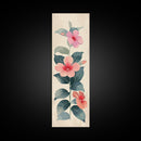 Floral Bouquet With Pink And Red Flowers - Skinny Art Tall Art Framed Canvas Print Japanese Style Art Ukiyo-e Art