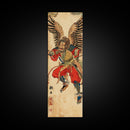 Samurai Warrior With Eagle Wings - Skinny Art Tall Art Framed Canvas Print Japanese Style Art Ukiyo-e Art