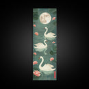 Swans Floating Gracefully Under The Full Moon In Japanese Style Ukiyo-e Art Framed Canvas Print Skinny Art Tall Art