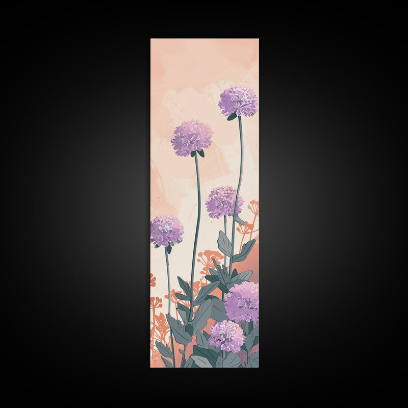 Beautiful Purple Flowers Standing Tall In Japanese Style Ukiyo-e Art Framed Canvas Print Skinny Art Tall Art