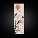 Crows On Bare Tree Branches Against Red Sun Skinny Art Wood Block Print Japanese Style Art Framed Canvas Print Tall Art Ukiyo-e Art