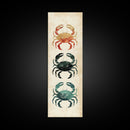 Coastal Crabs Skinny Art Tall Art Japanese Ukiyo-e Inspired Nautical Framed Canvas Print for Beach House or Ocean Lovers