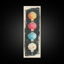 Colorful Lanterns Hanging in a Vertical Row with Abstract Background - Skinny Art, Japanese Wall Decor, Framed Canvas Print, Ukiyo-e Style